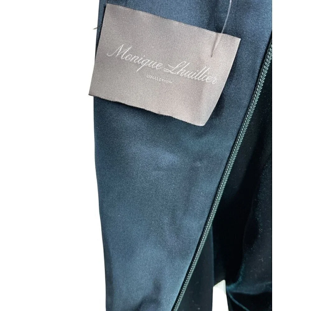 $4295 Monique Lhuillier 14 Plunging Crystal embellished Velour Gown elegant - Picture 3 of 14
